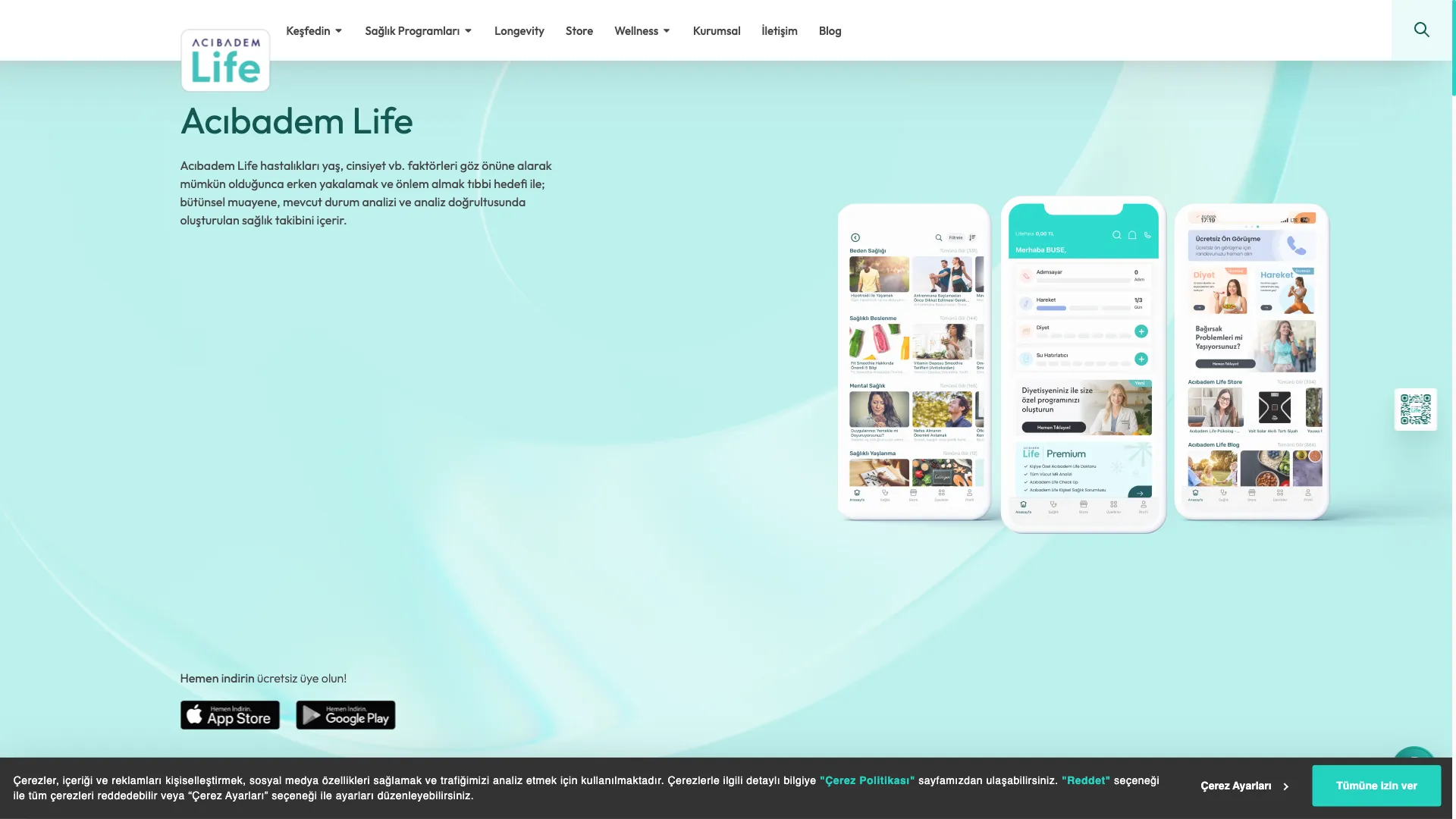 Acıbadem Life web sitesi ana sayfa tasarımı