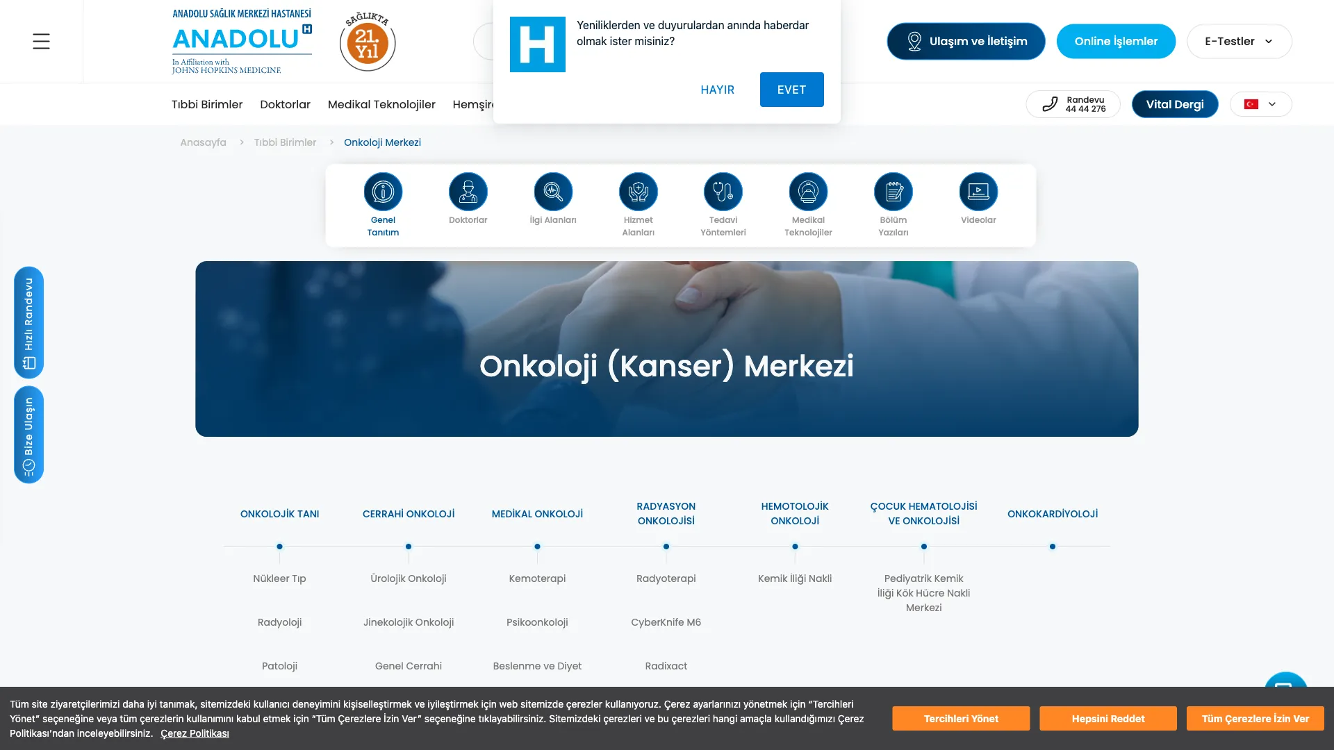 Anadolu Sağlık web sitesi ana tasarım