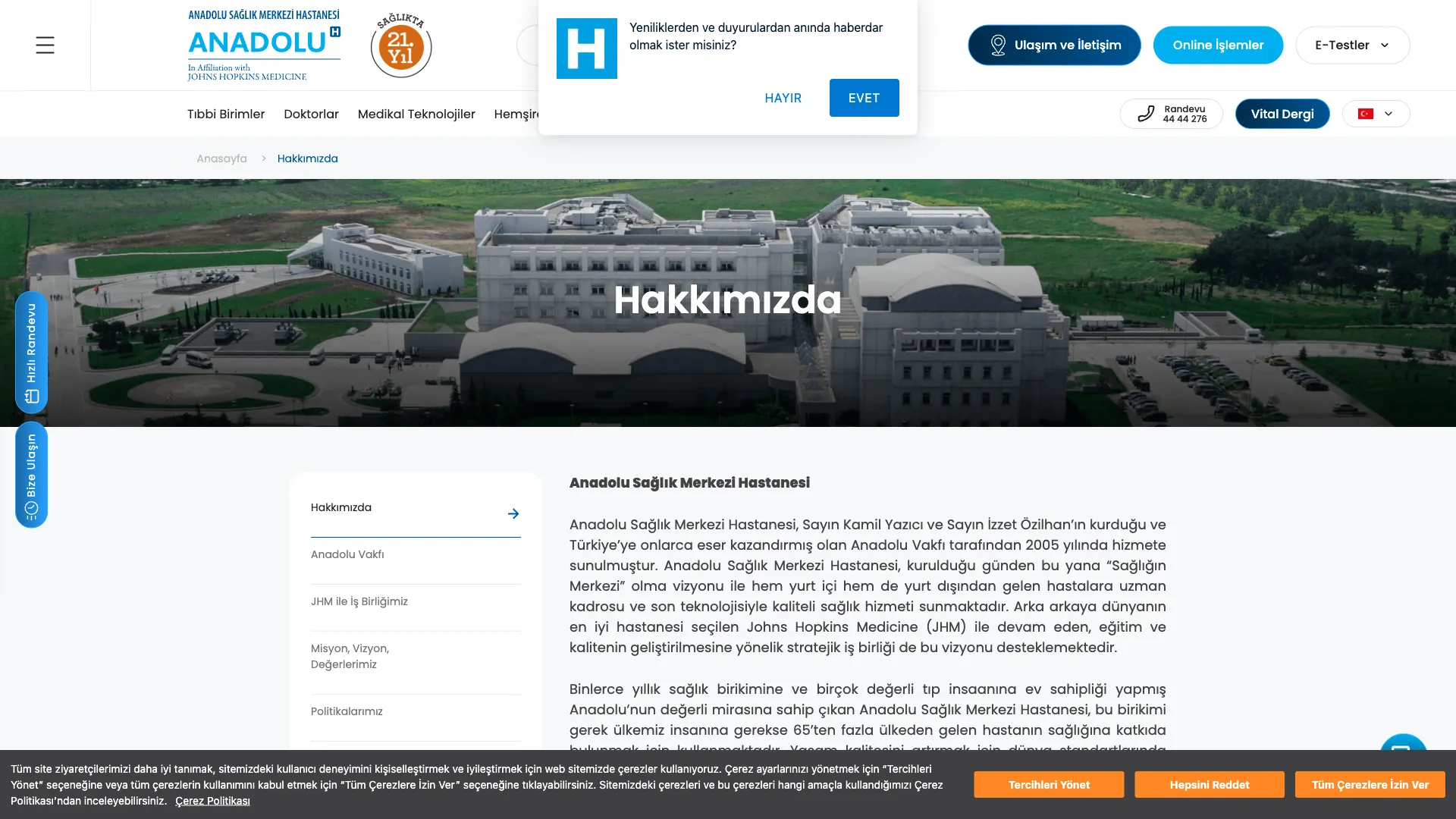 Randevu sistemi ve hastane bilgileri